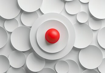 Minimalistic Abstract Art with Red Sphere on White Circular Background