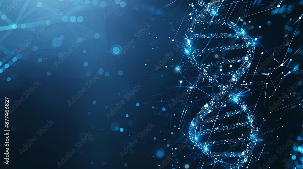 Aufkleber blue futuristic dna helix with bokeh effect in digital network
