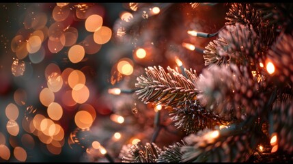 festive home decor, pink and brown fairy lights casting a warm glow on a christmas tree create a magical holiday ambiance in your home