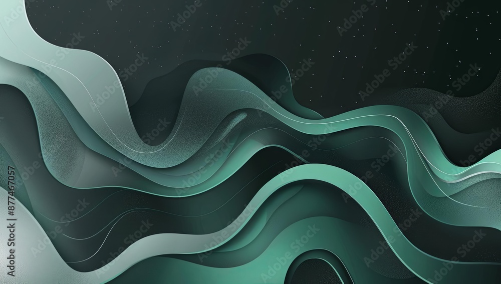 Poster abstract wave patterns with gradient green and black color scheme