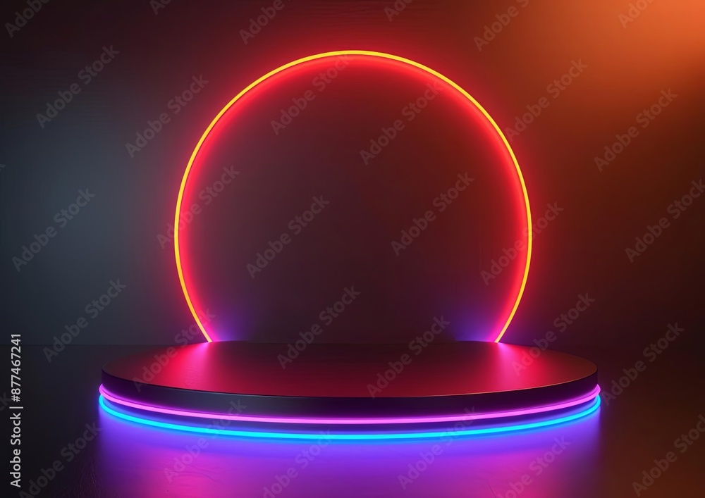 Poster abstract neon circular stage with vibrant color scheme