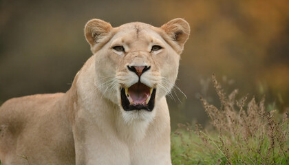 Lioness displays dangerous teeth during light