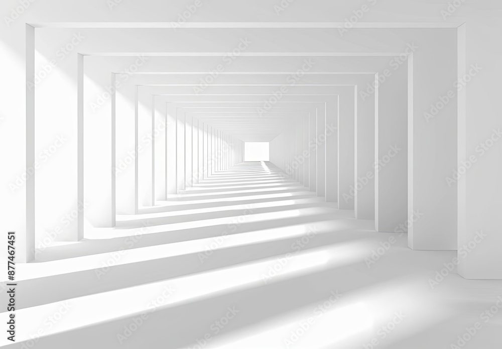 Poster minimalistic white tunnel with abstract geometric patterns and shadows