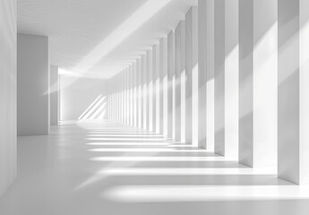 Minimalist White Corridor with Sunlight and Shadows