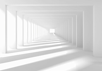 Minimalistic White Tunnel with Abstract Geometric Patterns and Shadows