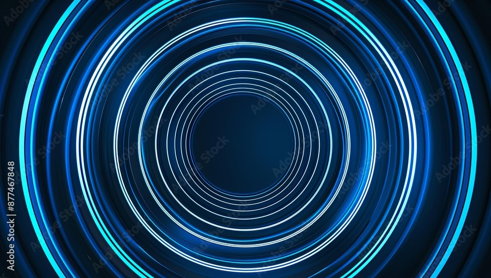 Poster dynamic blue circular light patterns with futuristic neon effect