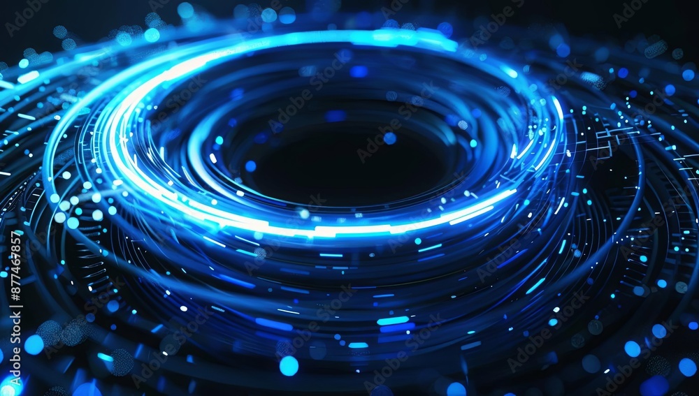 Poster futuristic circular neon lights creating a vortex effect