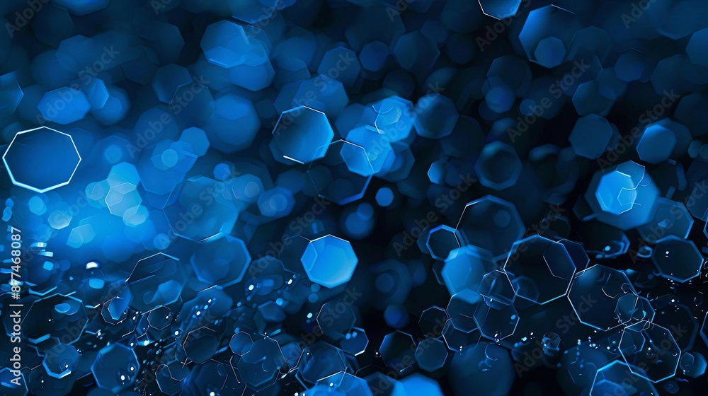 Poster abstract blue hexagon and bokeh light pattern background