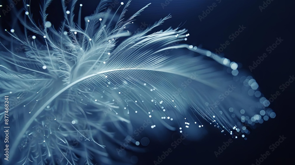 Poster Abstract Blue Feather with Light Particles and Bokeh Effect