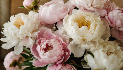 Beautyfull background with pink colorful peonies.Elegant bouquet of a lot of peonies of pink color close up.