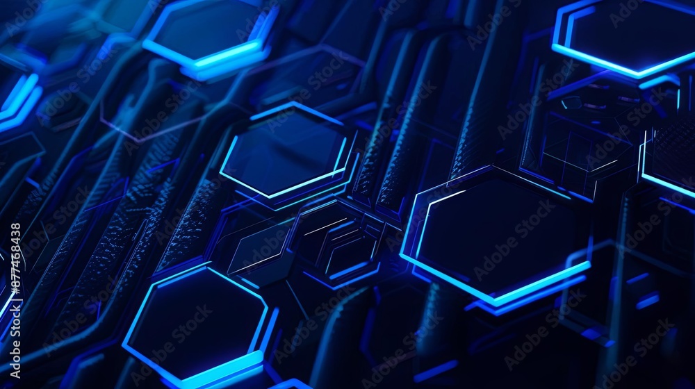Poster futuristic blue geometric technology background with hexagonal patterns