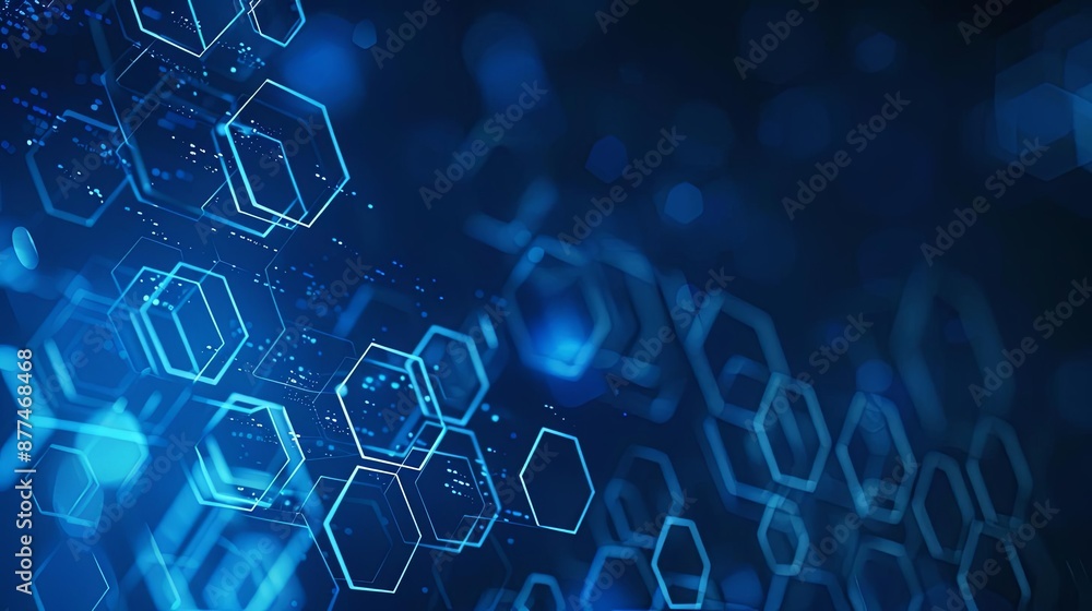 Poster abstract blue hexagonal pattern on dark background for technology concept