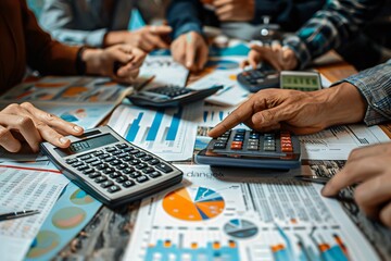 Fototapeta premium Collaborative Financial Analysis with Calculators and Charts