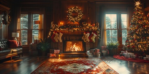 Festive Holiday Home Decor with Warm Cinematic Lighting, generative ai
