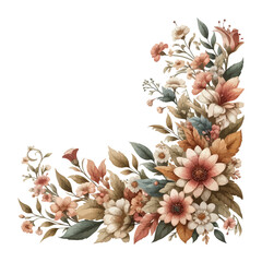 Floral Flower Corner Border, Decor Vintage Frame Vector.