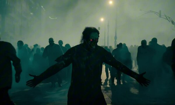 zombie crowd walking at night, halloween concept