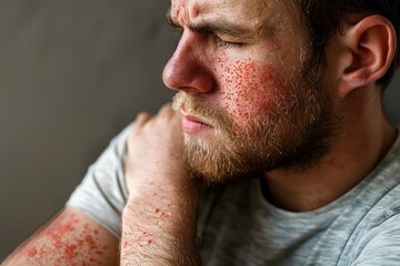 Obraz premium Man with Skin Rash and Discomfort