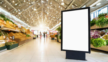 Mockup advertising board in front of supermarket. Mock up billboard for your text messege or mock up content with department store
