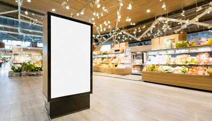 Mockup advertising board in front of supermarket. Mock up billboard for your text messege or mock up content with department store