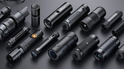 A black aluminum silencer sits on a wooden surface