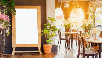 mockup image of blank billboard white screen posters for advertising blank photo frames display in coffee shop for your design
