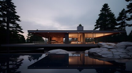 Fototapeta premium Modern House with Evening Lights