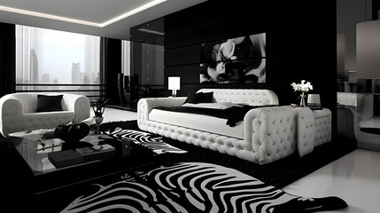 Luxurious Black and White Living Room
