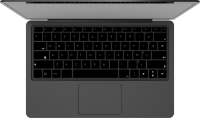 black laptop with a blank white screen and isolated on a transparent background