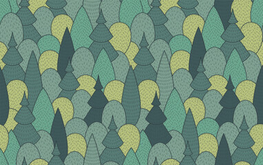 Seamless pattern with trees, forest background.