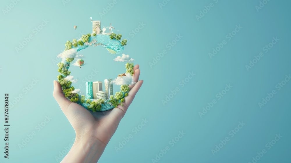 Aufkleber an artistic interpretation of sustainable development challenges and solutions, emphasizing the impo