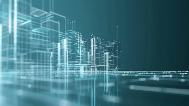 Smart city with integrated information systems and innovative connectivity, side view, demonstrating advanced technology, digital tone, Monochromatic Color Scheme