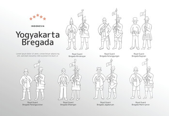 Isolated Indonesian Culture Royal Guard Bregada Jogja outline Illustration