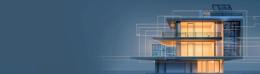 Smart home with advanced information systems, side view, emphasizing innovative connectivity, cybernetic tone, Analogous Color Scheme