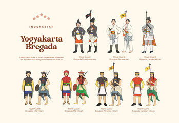 Isolated Indonesian Culture Royal Guard Bregada Jogja Illustration