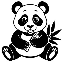 baby cute panda eating bambo silhouette vector ill