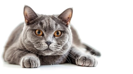 Grey British cat isolated on a white background