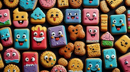 Crisply detailed cookie displaying a range of cute expressions and humorous faces in a lively vector illustration
