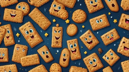 Obraz premium Crisply detailed cookie displaying a range of cute expressions and humorous faces in a lively vector illustration 