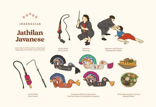 Isolated Javanese culture jathilan dance handdrawn illustration