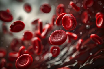 Macro photograph of red blood cells circulating through blood vessels, vital for sustaining life and metabolic processes.