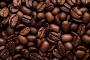 Fototapeta premium Crunchy Texture coffee beans banner grain. Arabica breakfast. Generate Ai