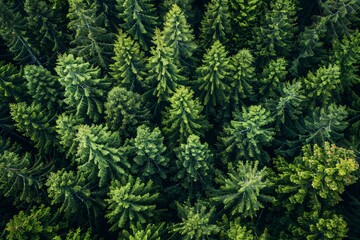 Aerial View of Dense Evergreen Forest
