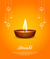 happy Diwali greetings. Rangoli decoration with Diya or lamp. vector illustration design