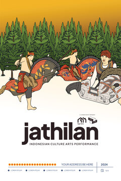 Tourism Event poster design template with jathilan Javanese culture illustration