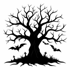 silhouette of a tree with roots,gothic tree for Halloween vector silhouette