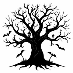 silhouette of a tree with roots,gothic tree for Halloween vector silhouette