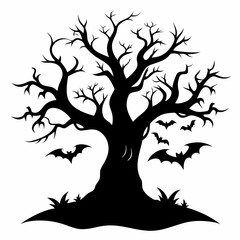 silhouette of a tree with roots,gothic tree for Halloween vector silhouette