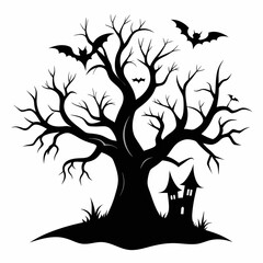 silhouette of a tree with roots,gothic tree for Halloween vector silhouette