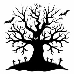 silhouette of a tree with roots,gothic tree for Halloween vector silhouette