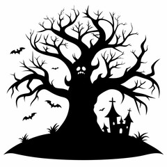 silhouette of a tree with roots,gothic tree for Halloween vector silhouette